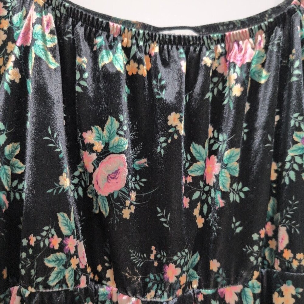 Cato Velvet Floral Babydoll Shirt Womens Size Large Black Stretch Peasant Blouse - Picture 3 of 8